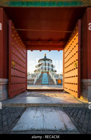 The Temple of Heaven (Chinese: 天壇) is an imperial complex of religious buildings situated in the southeastern part of central Beijing. The complex was Stock Photo