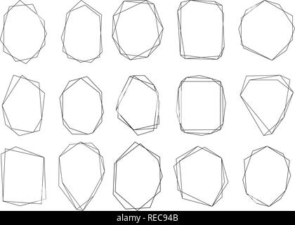 Polygonal frames set. Gold triangles, geometric shapes. Stock Vector