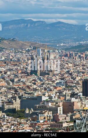 Top View Of Barcelona From Montjuic Hill In Cloudy Day. Catalonia Stock 