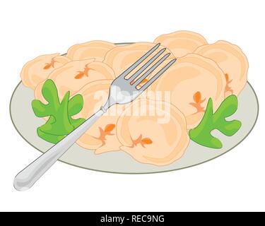 National dish meat dumplings on plate.Vector illustration Stock Vector
