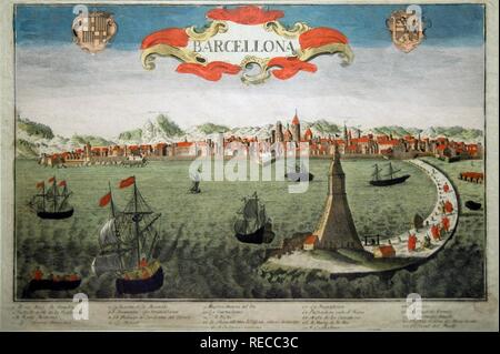 Painting representing Barcelona in 1760, Maritime Museum, Barcelona, Catalonia, Spain, Europe Stock Photo