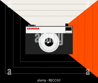 Old film camera on abstract background. Vector. Stock Vector