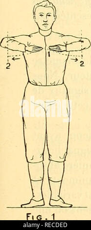 . comptesrendusheb1451907acad. es naturelles. SÃANCE DU Ir NOVEMBRE 1907. 827 dans un plan perpendiculaire au précédent; l'air s'échappe lentement des poumons par la bouche ouverte, pendant que les bras s'abaissent. Deuxième EXERCICE. â Les avant-l)ras sont repliés de manière que les extrémités des doigts se touchent sur la ligne médiane, l'avanl-liras et le bras se trouvent dans un même plan horizontal, les bras ne changent pas de position. a. Inspiration. â Les avant-bras dans le plan horizontal des bras décrivent un arc de 180" (positions i, 2, i, fig- 1 et 3). b. Expiration