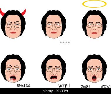 Emotion of Senior woman in cartoon style, vector art Stock Vector