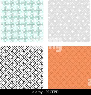 Seamless Chinese line pattern on white, vector art Stock Vector