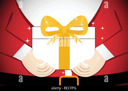 Closeup, Santa claus give gift to you, vector art design Stock Vector