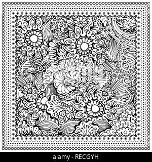 Black vector mono color illustration.Adult Coloring book page design, for adults or kids. Vector template.Ornamental border and frame Stock Vector