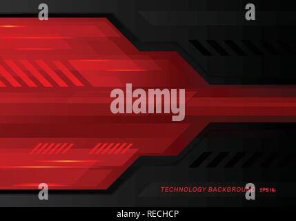 Abstract technology metallic red black contrast tech innovation background. Vector illustration Stock Vector