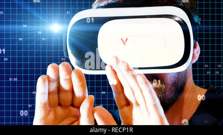 man with oculus VR, ideal footage to represent virtual reality Stock Photo