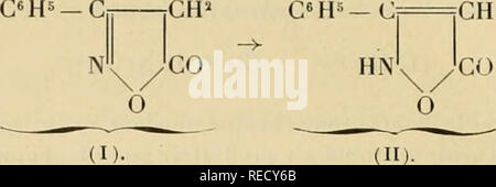 . Comptes rendus hebdomadaires des sÃ©ances de l'AcadÃ©mie des sciences. Science -- Societies, etc; Science; Science. 64o ACADÃMIE DES SCIENCES. aminÃ© sur rallier Ã©tlioxycinnamique et sur Tamide phÃ©nylpropiolique, ont proposÃ© pour elle une formule de constitution (II) diffÃ©rente :. Les rÃ©actions prÃ©cÃ©dentes montrent que, si la phÃ©nylisoxazolone possÃ¨de, dans certaines conditions, la formule de constitution (II) (Moureu et Lazennec), elle peut Ã©galement rÃ©agir sous la forme mÃ©thylÃ©nique (I ) tau- tomÃ¨re. D'ailleurs M. Rabe (') a obtenu dans l'action du chlorure de benzoylesur la  Stock Photo