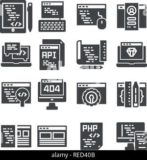 Vector illustrations web development icons set, , gray color Stock Vector