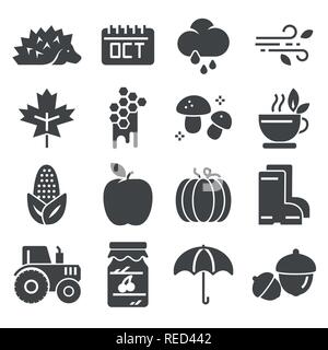 Autumn icon set. vector set. pumpkin, chestnut umbrella and more Stock Vector