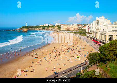 La Grande Plage aerial view from viewpoint, a public beach in Biarritz city on the Bay of Biscay on the Atlantic coast in France Stock Photo