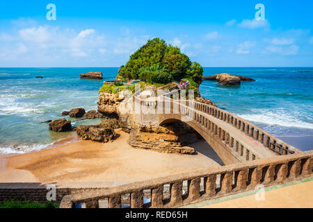 Rocher du Basta rock bridge in Biarritz city in France Stock Photo