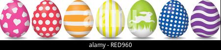 Colorful easter eggs with patterns banner on white background Stock Vector