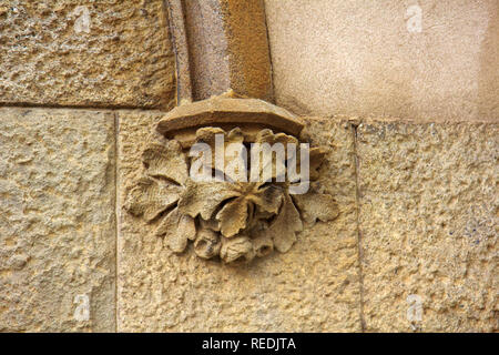 Stone decorative masverk in ancient Cathedral. Architectural details on building, stone carving, aesthetic frills. Barcelona Stock Photo
