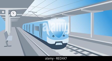Train stand at the railway station waiting for departure vector illustration Stock Vector