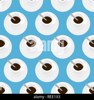 Coffee mug Top view pattern seamless. Drink coffee house background. Vector illustration Stock Vector