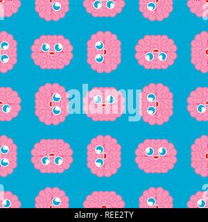 Cute brain pattern. funny Brains cartoon style background. Baby cloth texture. kids character. Childrens style. Stock Vector
