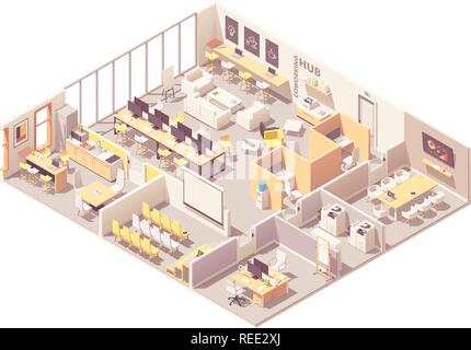 Vector isometric coworking space interior plan Stock Vector