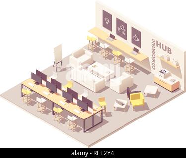 Vector isometric coworking open space Stock Vector