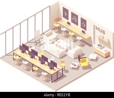 Vector isometric coworking open space Stock Vector