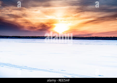 winter sunset in lappland sweden Stock Photo