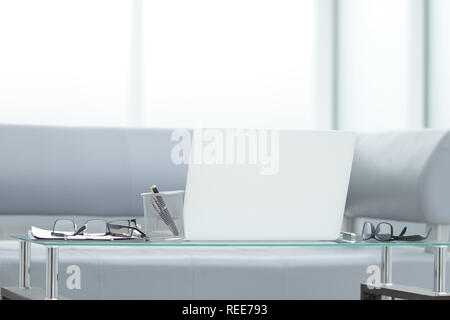 open laptop on office Desk . business background Stock Photo