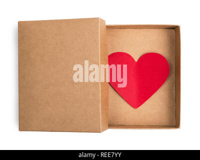 brown paper gift box with thin red ribbon bow on old wood table with copy  space, vintage toned Stock Photo - Alamy