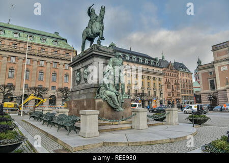 Stockholm, Sweden - November 22, 2018. Monument to King Gustaf II Adolf in Stockholm. Stock Photo