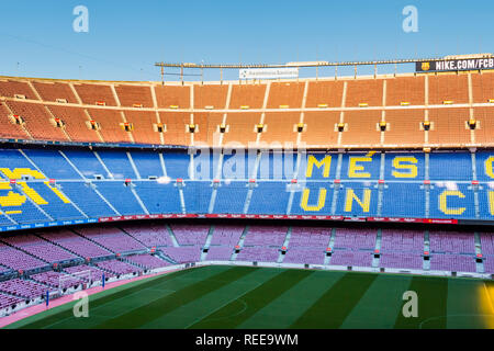 Barcelona - December 2018: Inside Camp Nou - home stadium of FC Barcelona is the largest stadium in Spain and Europe Stock Photo