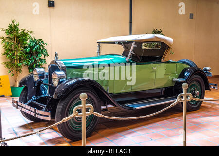 FONTVIEILLE, MONACO - JUN 2017: green PACKARD SIX 326 1926 in Monaco Top Cars Collection Museum. Stock Photo