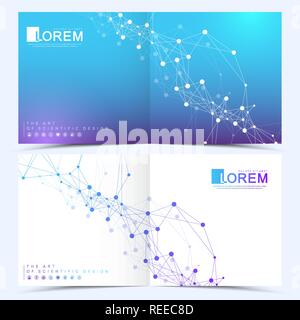 Modern vector templates for square cover brochure, flyer, catalog, magazine or annual report. Business, science and technology design. Connecting lines and dots. Lines plexus. Card surface Stock Vector
