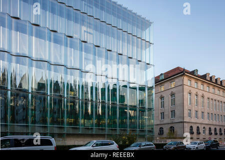 Facade juxtaposition. Swiss Re Office headquarters, Zurich, Switzerland. Architect: Diener & Diener, 2017. Stock Photo