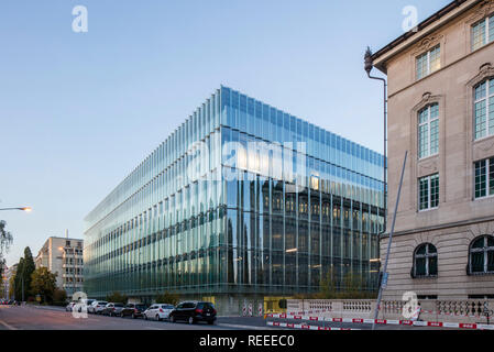 Facade juxtaposition. Swiss Re Office headquarters, Zurich, Switzerland. Architect: Diener & Diener, 2017. Stock Photo