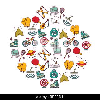Hobbies men objects sport tourism coding Stock Vector