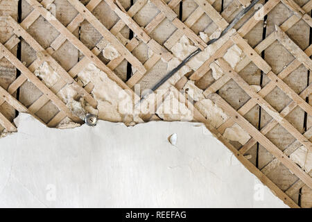 Ceiling before repair. Old wall destroyed decor background ...