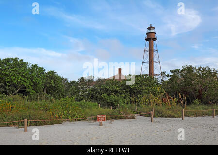 The Sanibel Island or Point Ybel Light on Sanibel Island, Florida with surrounding vegetation viewed from Lighthouse Beach Park Stock Photo