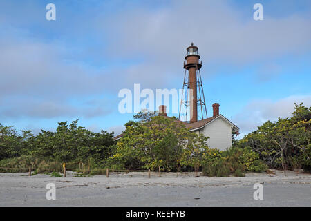 The Sanibel Island or Point Ybel Light on Sanibel Island, Florida with surrounding vegetation viewed from Lighthouse Beach Park Stock Photo