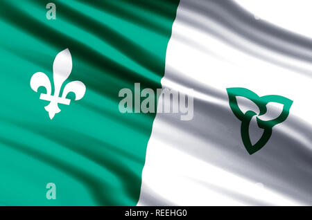 Franco-Ontarian waving and closeup flag illustration. Perfect for background or texture purposes. Stock Photo