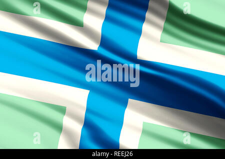 Severn Cross waving and closeup flag illustration. Perfect for background or texture purposes. Stock Photo