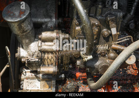 Engine details in perspective. Diesel engine. Motor truck background Stock Photo