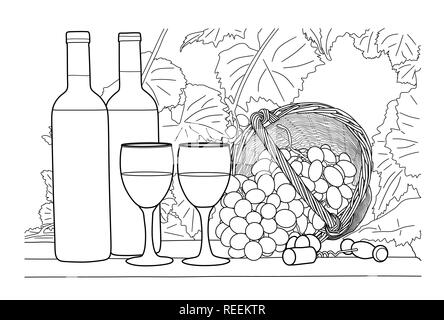 Wine still life. Hand drawn vector illustration. Stock Vector