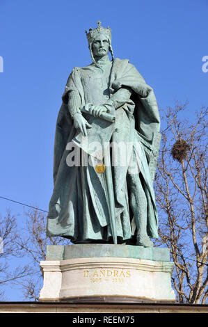 The Heroes' Square is one of the major squares in Budapest, Hungary. Millennium monument. II. King Andrew's Statue. Hősök tere Stock Photo