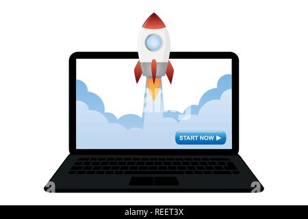 rocket launches from the laptop vector illustration EPS10 Stock Vector