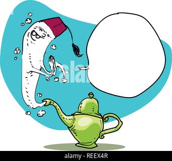 a genie out of the lamp, aladdin's magical lamp and genie cartoon. vector illustration. Stock Vector