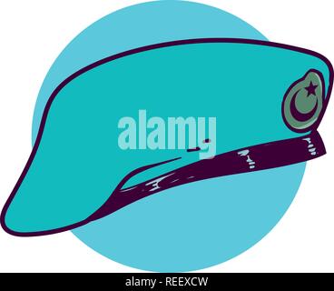 a turkish soldier uniform blue beret, military sergeant uniform cap. cartoon style vector illustration. special forces camouflage cap turkish army. Stock Vector