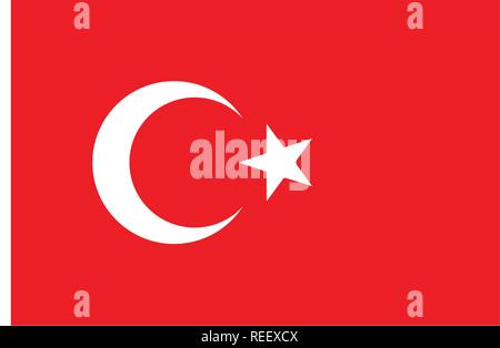 a turkish national flag, wtih correct proportions and colors. crescent and star turkish flag. Stock Vector