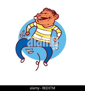 happy kid who wearing stripes tshirt. a jumping cartoon kid, vector illustration. Stock Vector