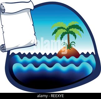 desert island with parchment, cartoon style vector illustration Stock Vector